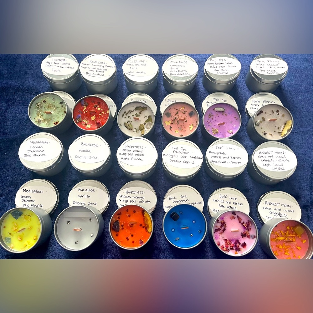 24 handmade assorted soy crystal intention candles